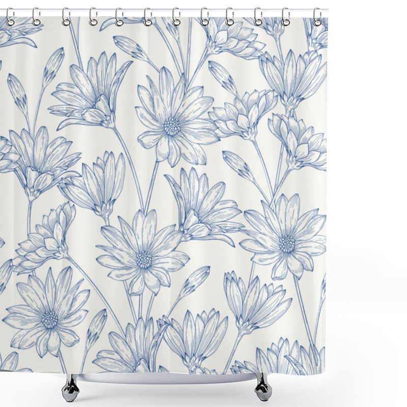 Personality  Pattern With Blue Daisies Shower Curtains