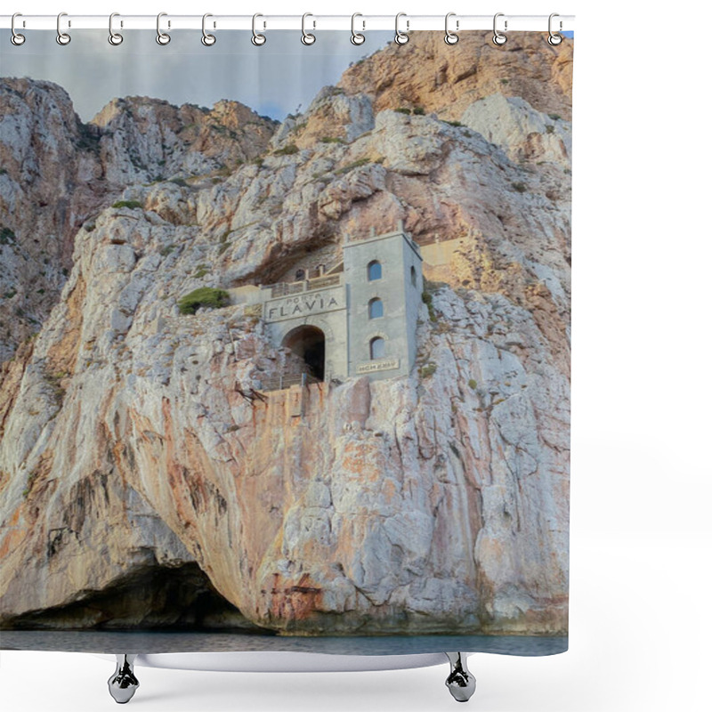 Personality  The Porto Flavia Mine Seen From The Sea, Inside The Promontory Overlooking Masua, A Hamlet Of Nebida In Iglesias, Southern Sardini Shower Curtains