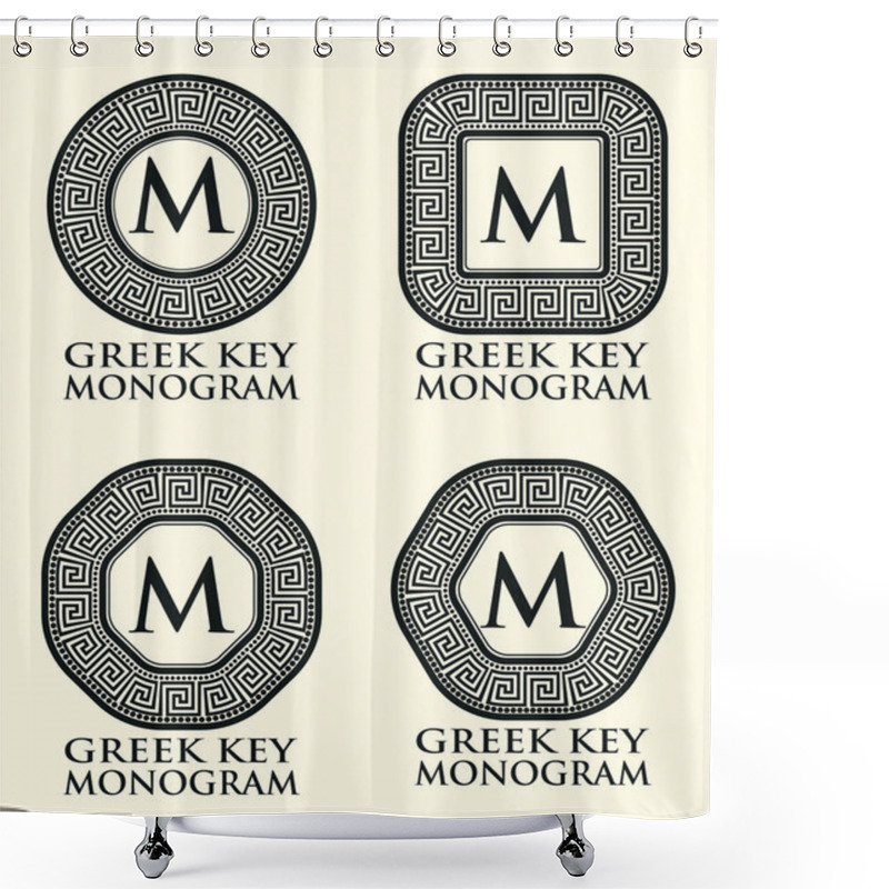 Personality  Greek Key Ornament Monogram Set, Vector Illustration Shower Curtains