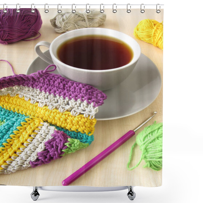 Personality  Crochet work and a cup of coffee shower curtains