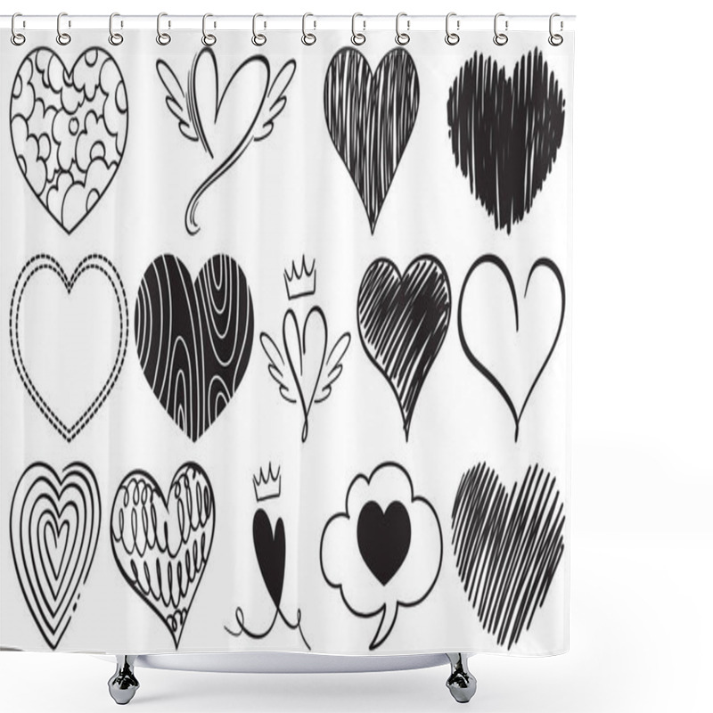 Personality  Black Hand Drawn Hearts Set Illustration Shower Curtains