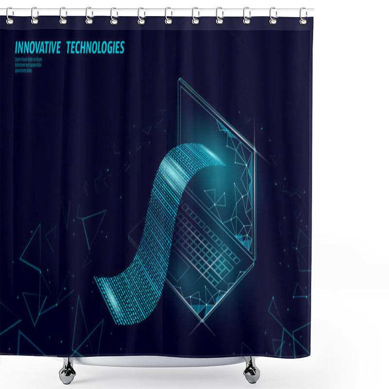 Personality  Digital Bill 3D Web Banking Concept. Polygonal Point Line Online Shopping Ticket Payment Laptop. Financial Electronic Technology Budget Banner Template Vector Illustration Shower Curtains