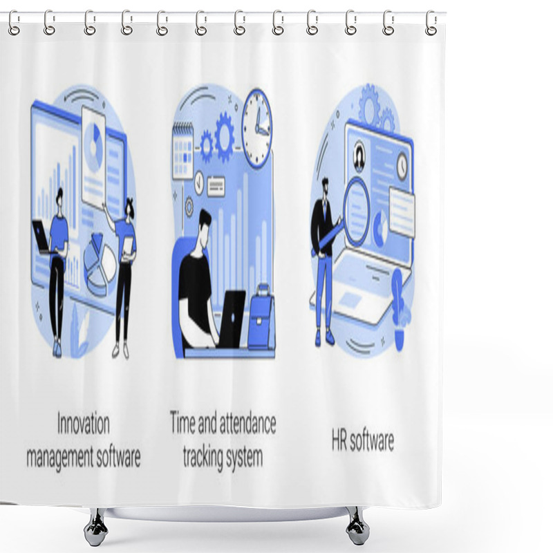 Personality  Business Management Abstract Concept Vector Illustration Set. Innovation Management Software, Time And Attendance Tracking System, HR Software, Working Time Tracker, Payroll System Abstract Metaphor. Shower Curtains