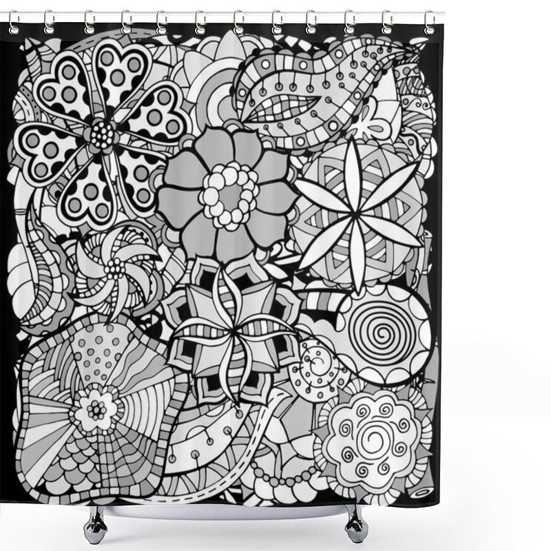 Personality  Doodle Flowers And Leafs Shower Curtains