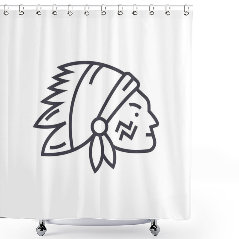 Personality  Indian Head Vector Line Icon, Sign, Illustration On Background, Editable Strokes Shower Curtains