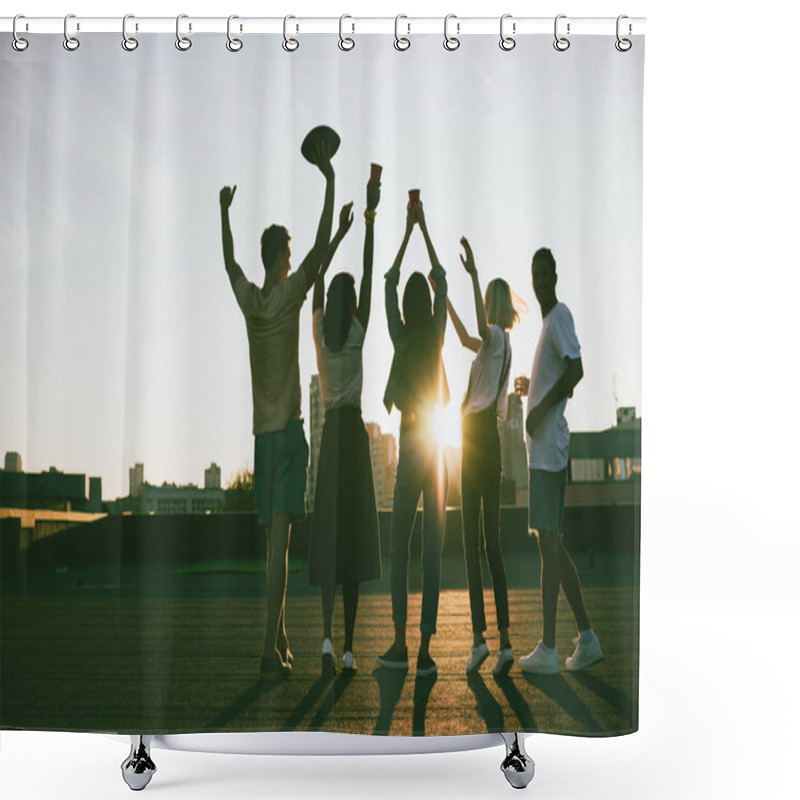 Personality  Friends On Roof At Sunset Shower Curtains