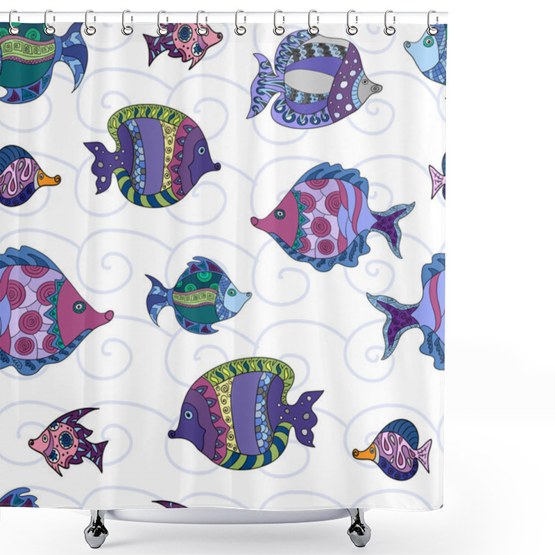 Personality  Seamless Pattern With Ornamental Fish Shower Curtains