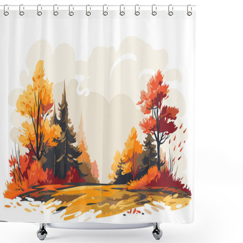 Personality  Autumn Forest Landscape. Fall Season Background. Vector Illustration. Nature Tree Shower Curtains