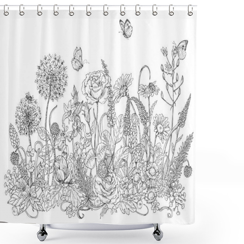 Personality  Wildflowers  And Insects Sketch Shower Curtains