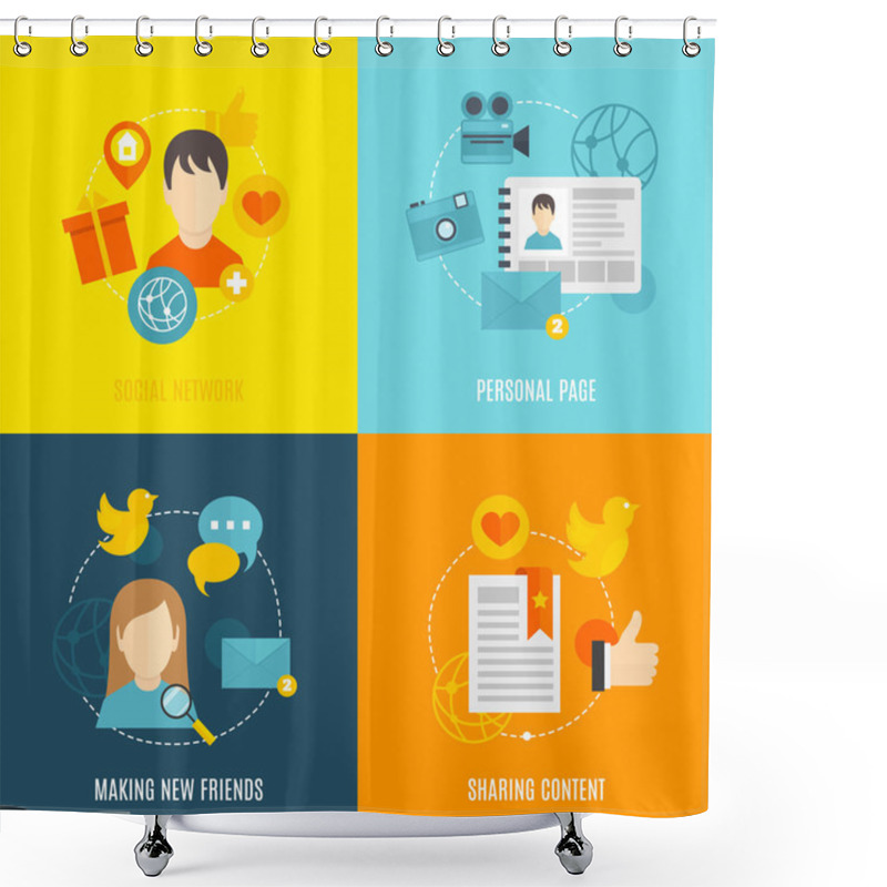 Personality  Social Icons Flat Set Shower Curtains