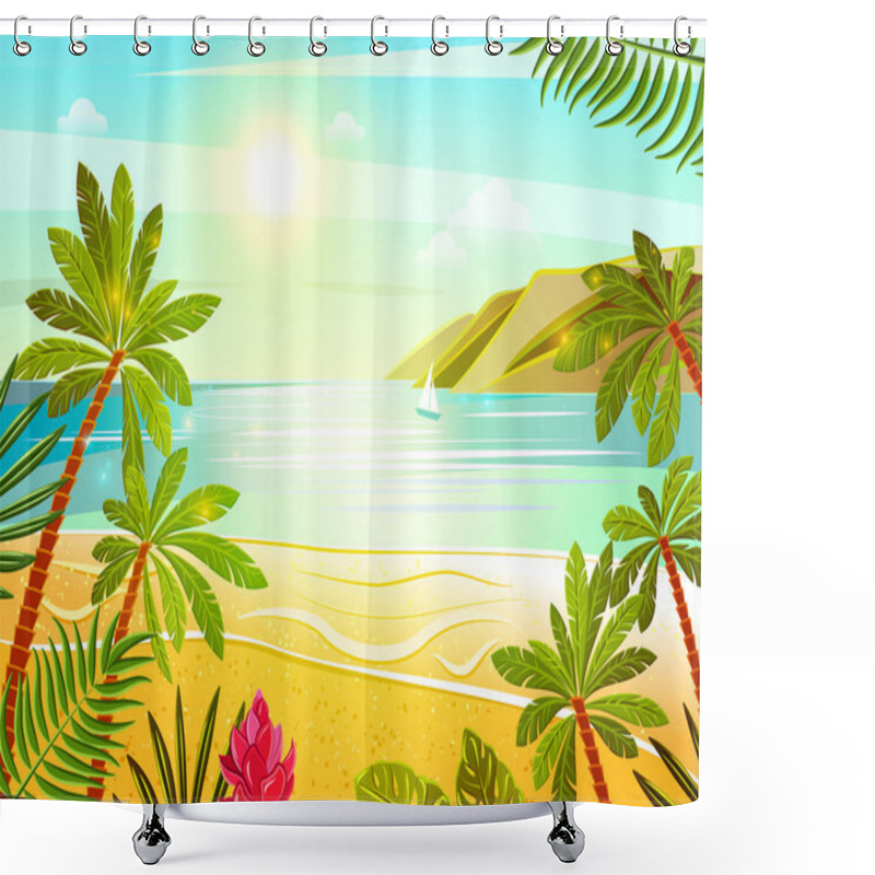 Personality  Tropical Sea Beach Flat Poster Print Shower Curtains