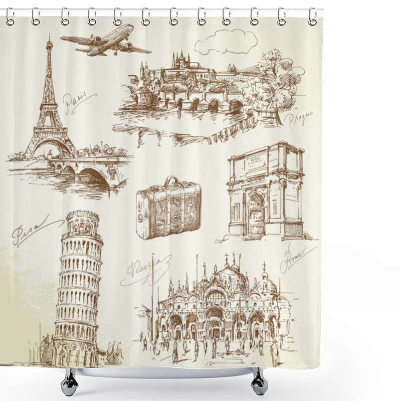 Personality  Travel Over Europe Shower Curtains