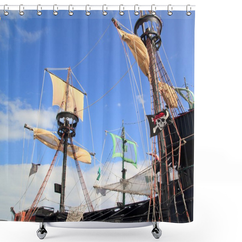 Personality  Pirates Boats Mast Sailboat Poles Over Blue Sky Shower Curtains