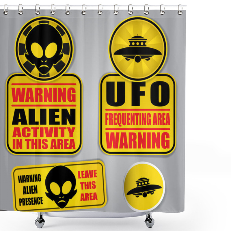 Personality  Warning Alien UFO Signs Shower Curtains