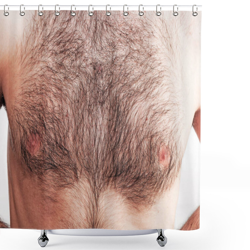 Personality  Boy With Naked Hairy Chest On White Background Shower Curtains