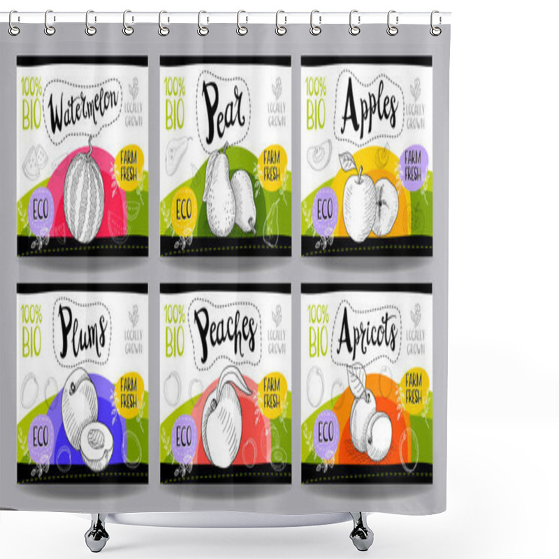 Personality  Set Of Hand Drawn Food Labels, Spices Labels, Fruit Labels, Vege Shower Curtains