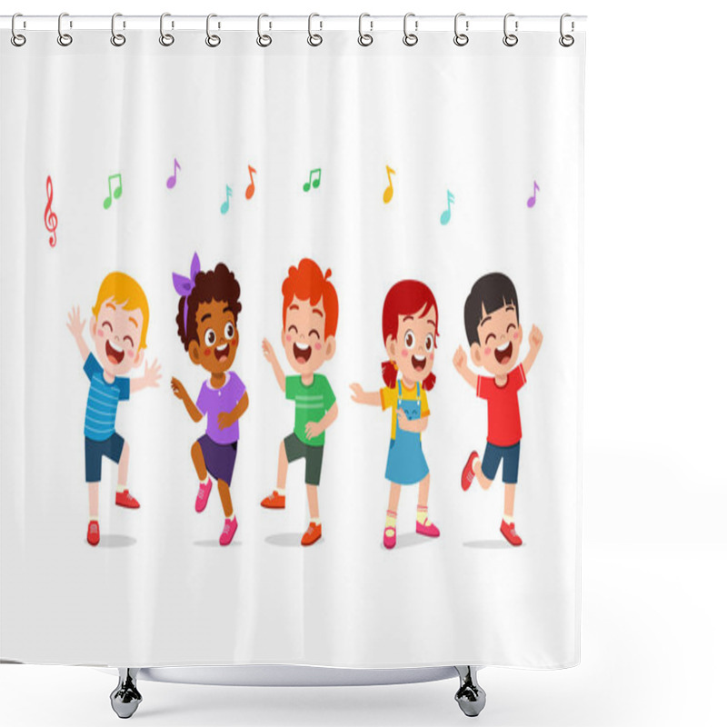 Personality  Little Kid Dance With Friend And Feel Happy Shower Curtains