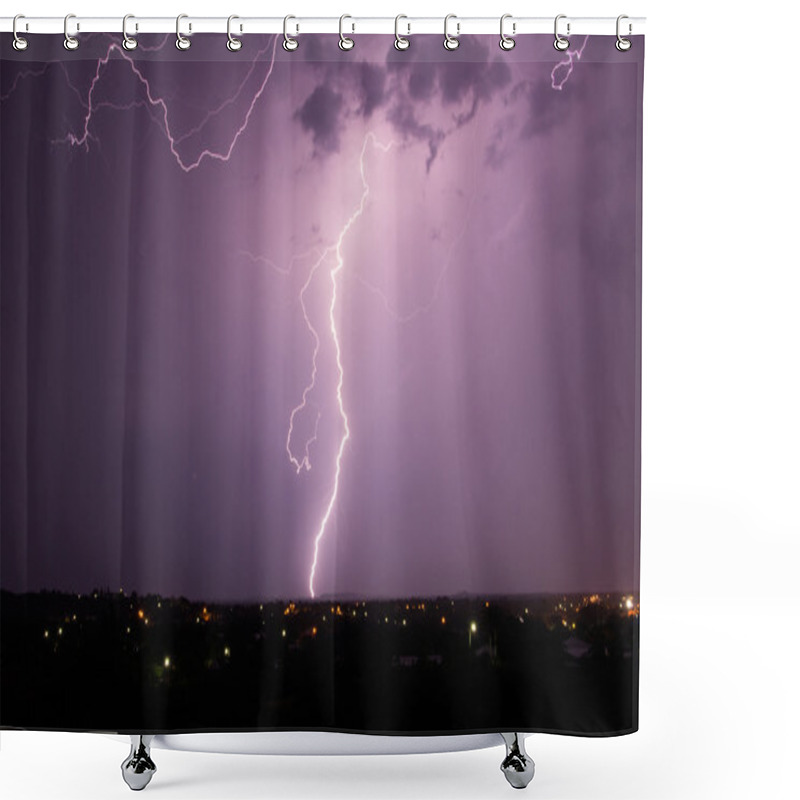 Personality  Lightning Over City Shower Curtains