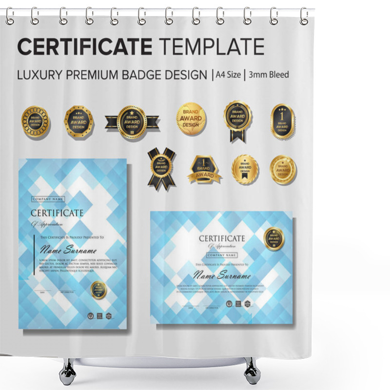 Personality  Blue Certificate Design With Badge Shower Curtains