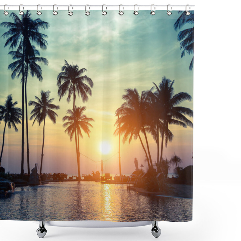 Personality  Beautiful Sunset Near The Pool Shower Curtains