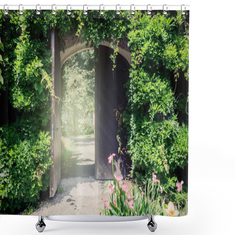 Personality  Old Wooden Gate With Lianas Shower Curtains