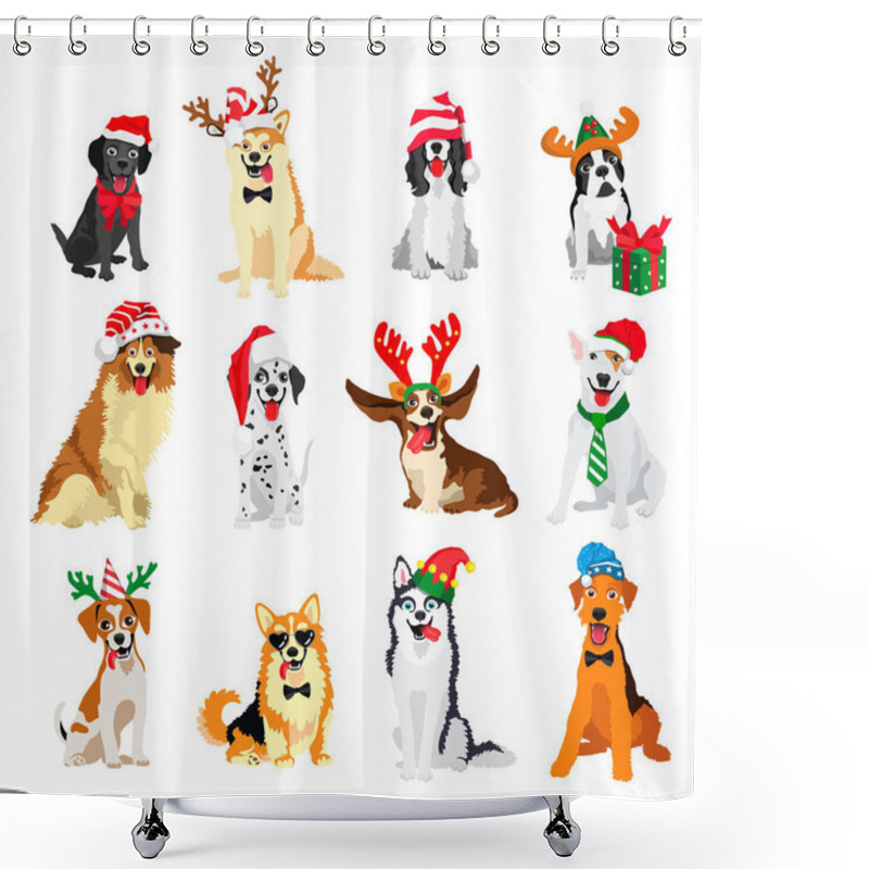 Personality  Set Of New Year's Dogs Shower Curtains