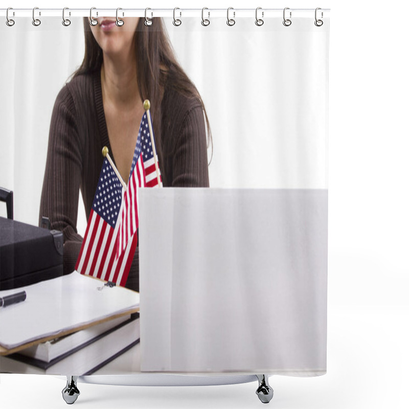 Personality  Federal Female Worker With Blank Sign Shower Curtains