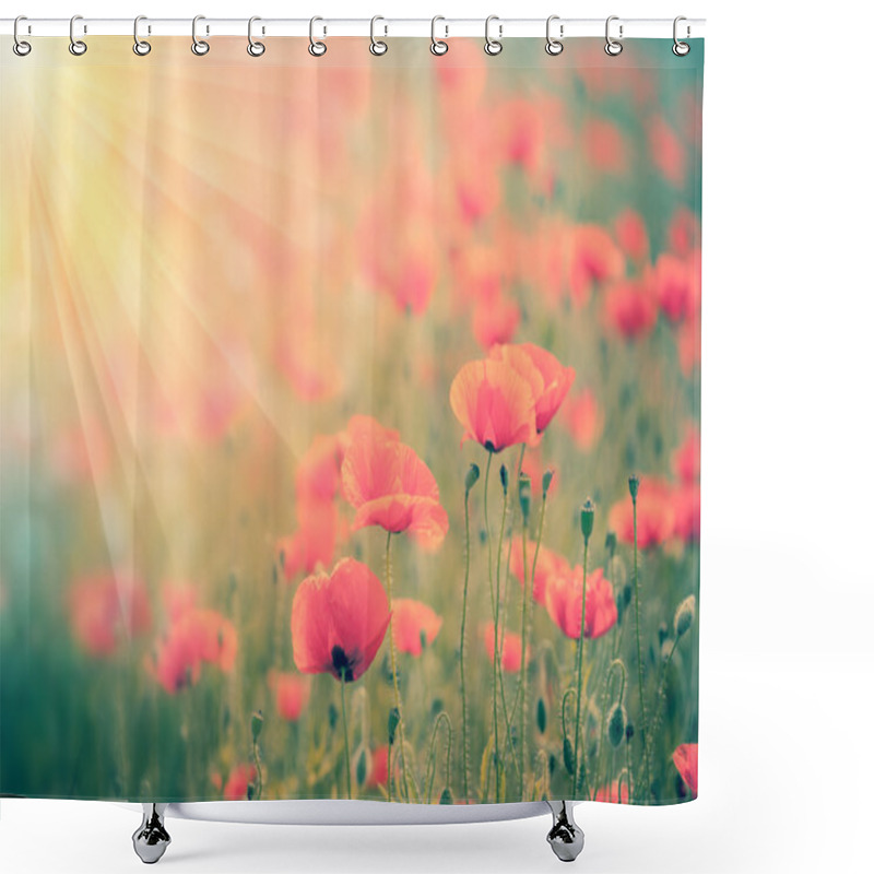 Personality  Fantastic  Background  Poppies Field With Golden Sunbeams  Shower Curtains