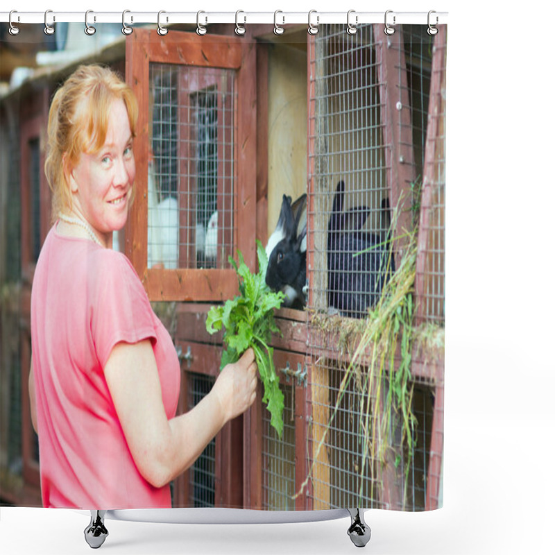 Personality  Woman Feeding Rabbits Shower Curtains