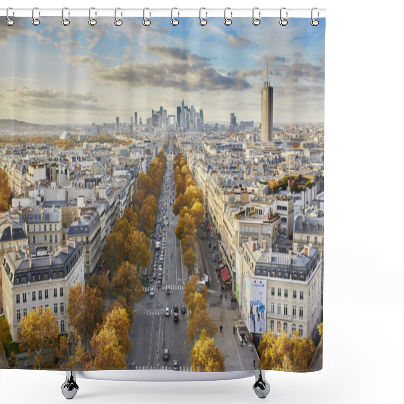 Personality  Aerial Panoramic Cityscape View Of Paris, France With La Defense, Business District Of Paris Shower Curtains