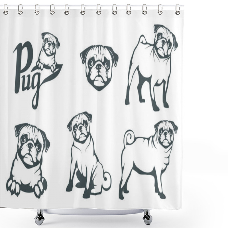 Personality  Pug Dog Set. Head Of An Pug. Pets For Design. Vector Graphics To Design. Shower Curtains