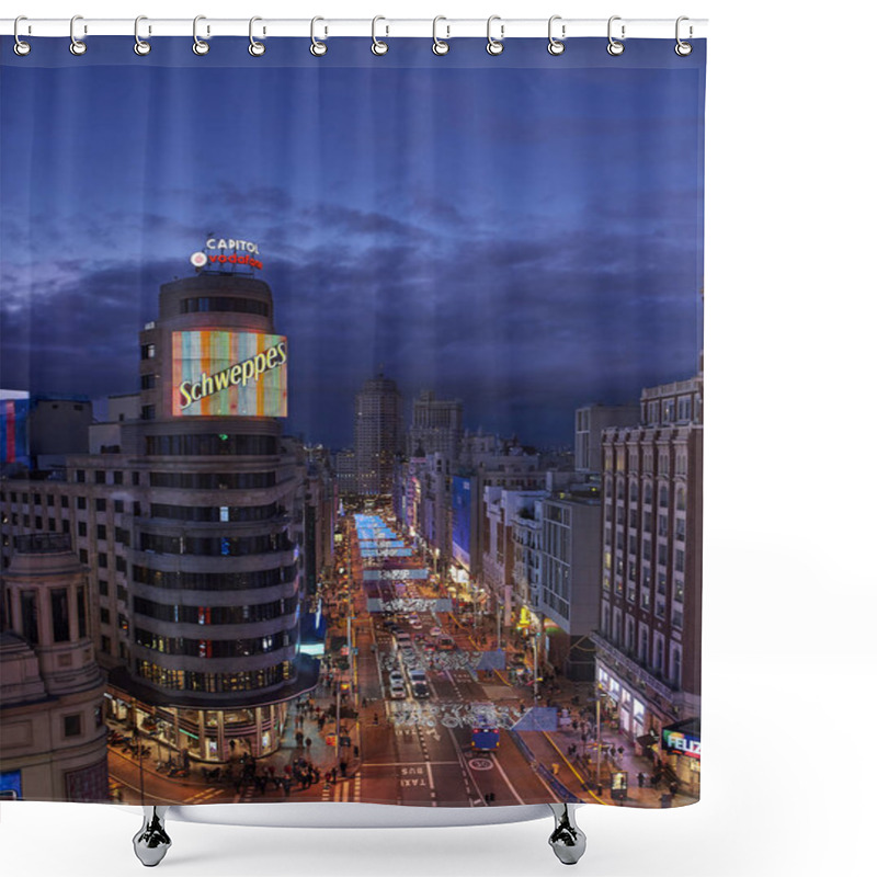 Personality  Gran Via Street Illuminated By Christmas Lights At Nightfall. Ma Shower Curtains