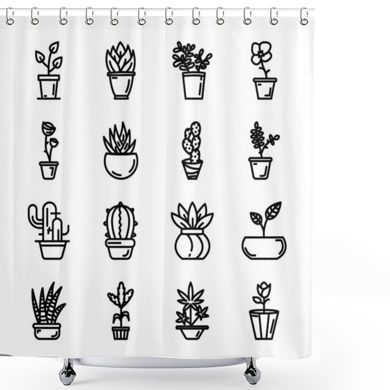 Personality  Potted Plants Icons Set  Shower Curtains