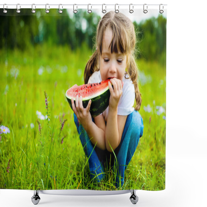 Personality  Girl Eating Watermelon Shower Curtains