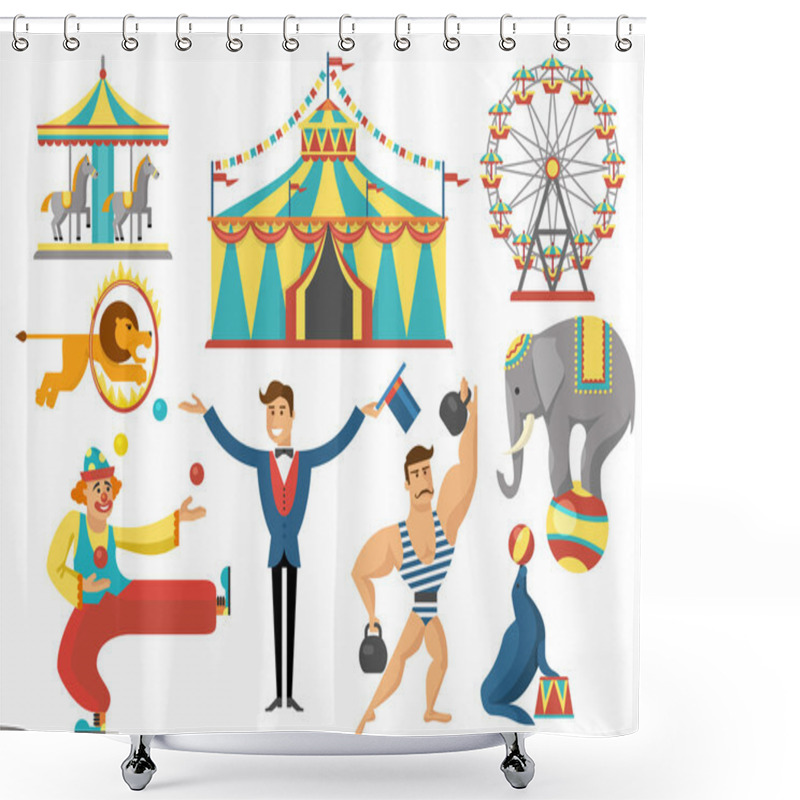 Personality  Circus Decorative Flat Icons Set Shower Curtains