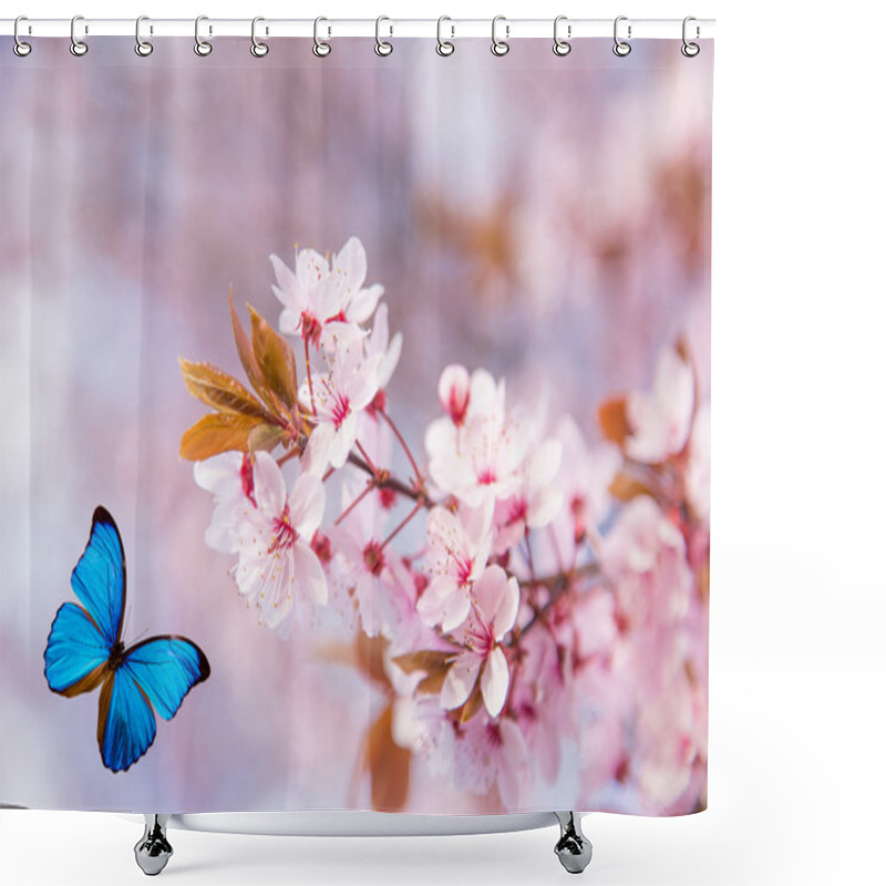 Personality  Spring Blossoms With Butterfly. Shower Curtains