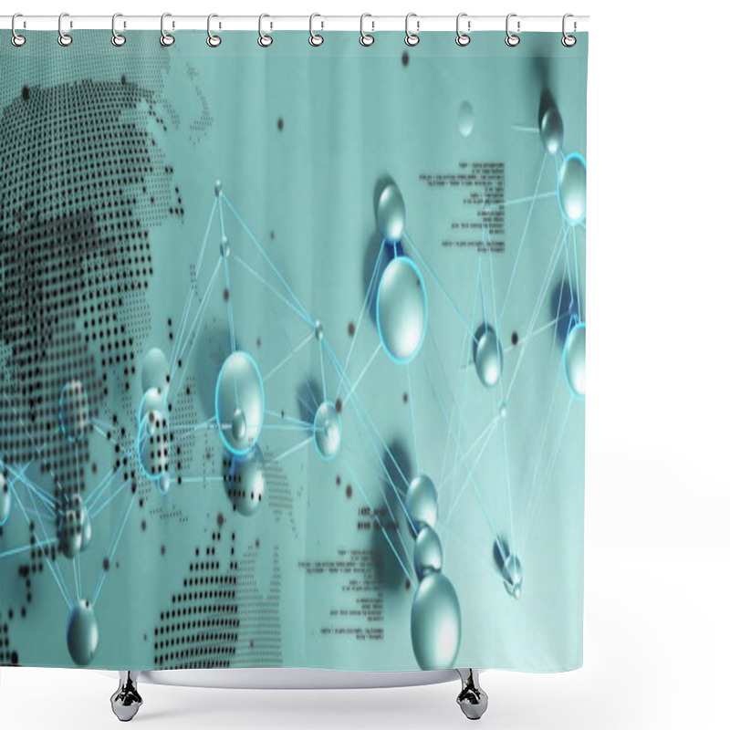 Personality  Image Of Network Of Connections Over Globe And Data Processing. Technology And Digital Interface Concept Digitally Generated Image. Shower Curtains