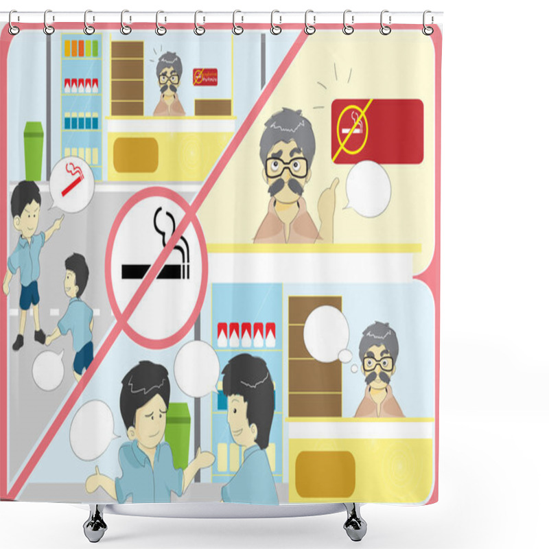 Personality  Anti Smoking Campaign Cartoon Vector Illustration Shower Curtains