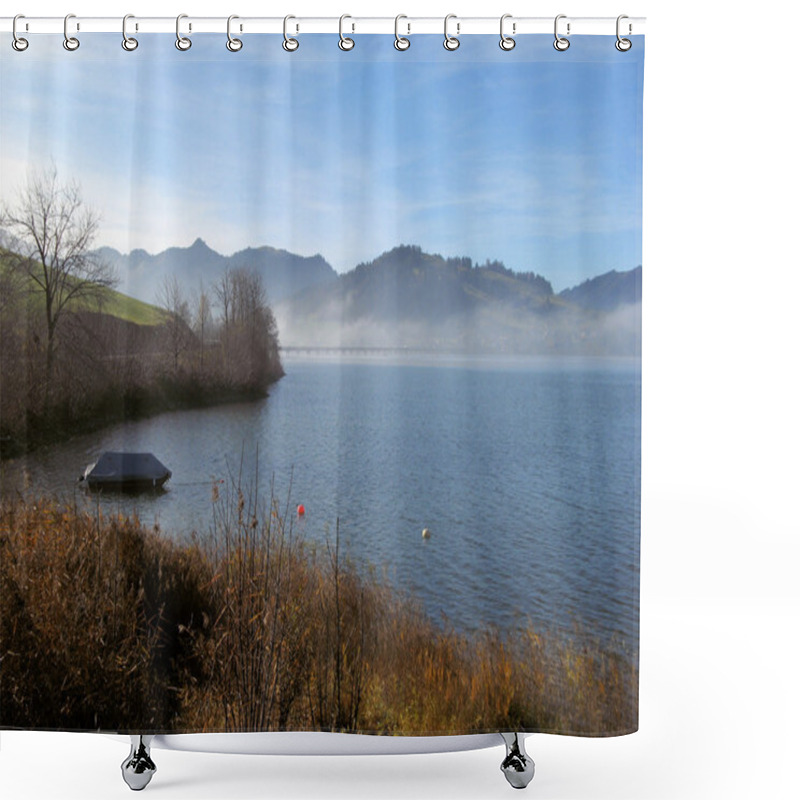 Personality  Lake Sihl Water Reservoir In Fall Shower Curtains