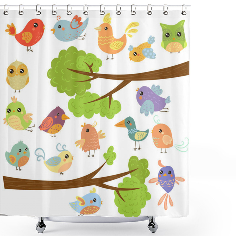 Personality  Birds On Different Branches. Vector Illustration Shower Curtains