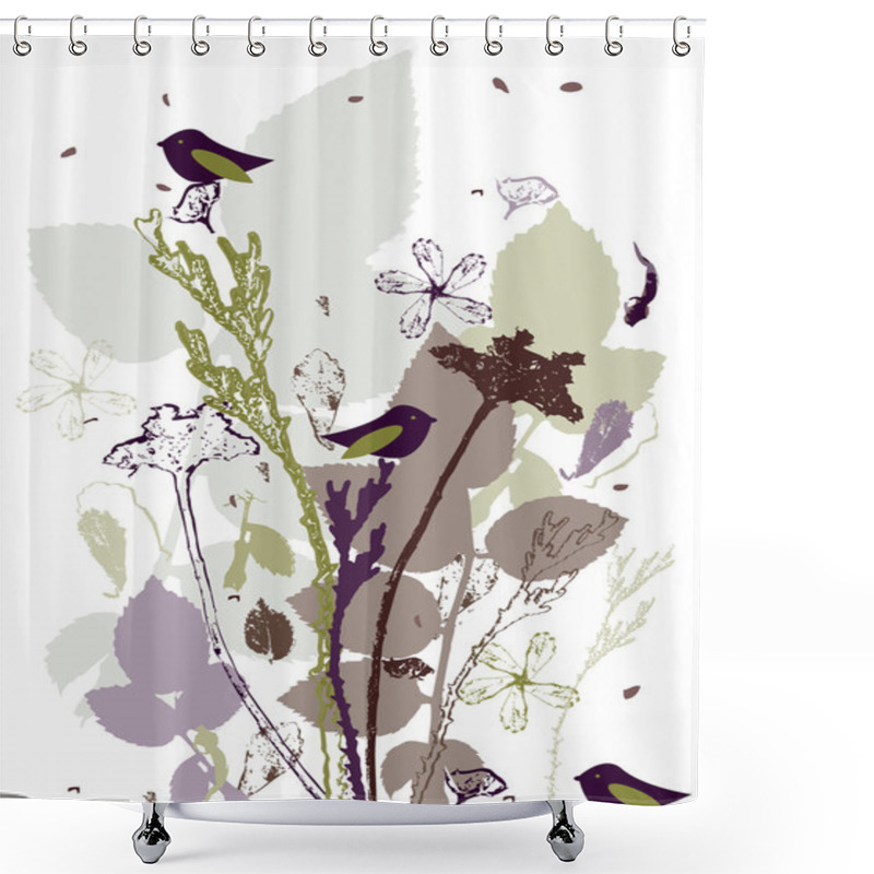 Personality  Plants And Birds Shower Curtains