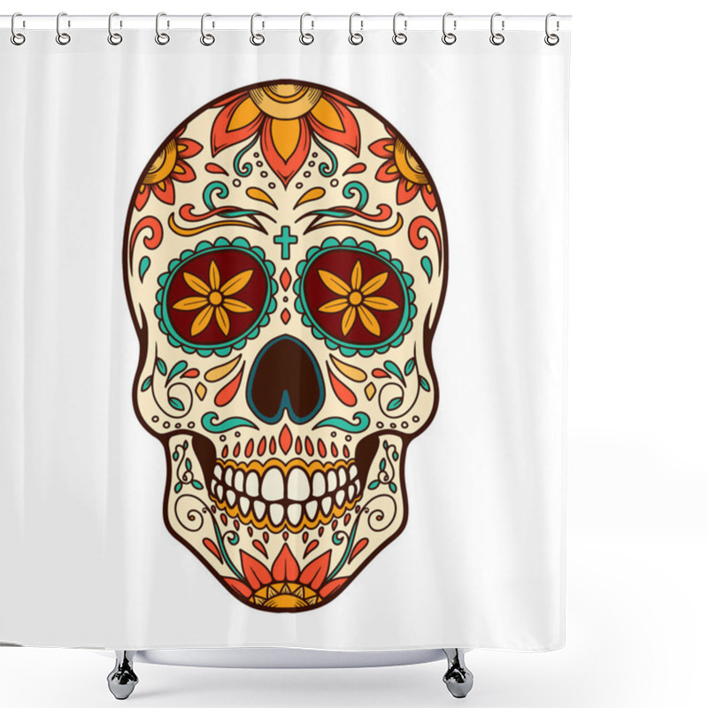 Personality  Illustration Of Mexican Sugar Skull. Day Of The Dead. Dia De Los Muertos. Vector Illustration Shower Curtains