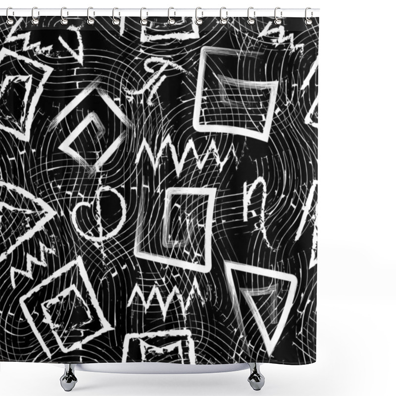 Personality  Greek Black And White Grunge Seamless Pattern. Vector Grungy Wav Shower Curtains