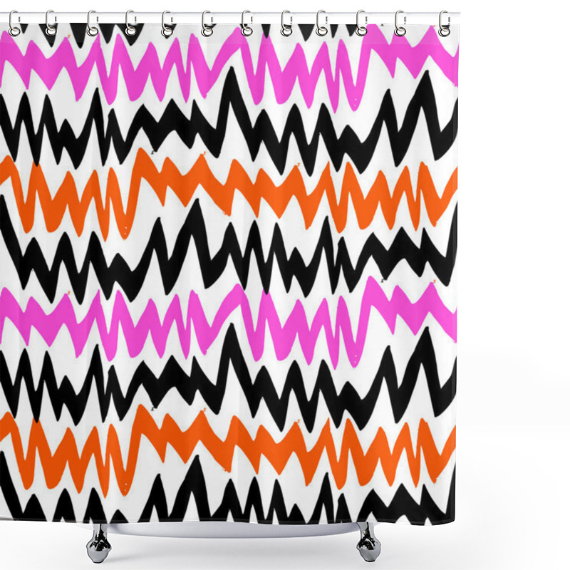 Personality  Striped Hand Drawn Pattern With Zigzag Lines Shower Curtains