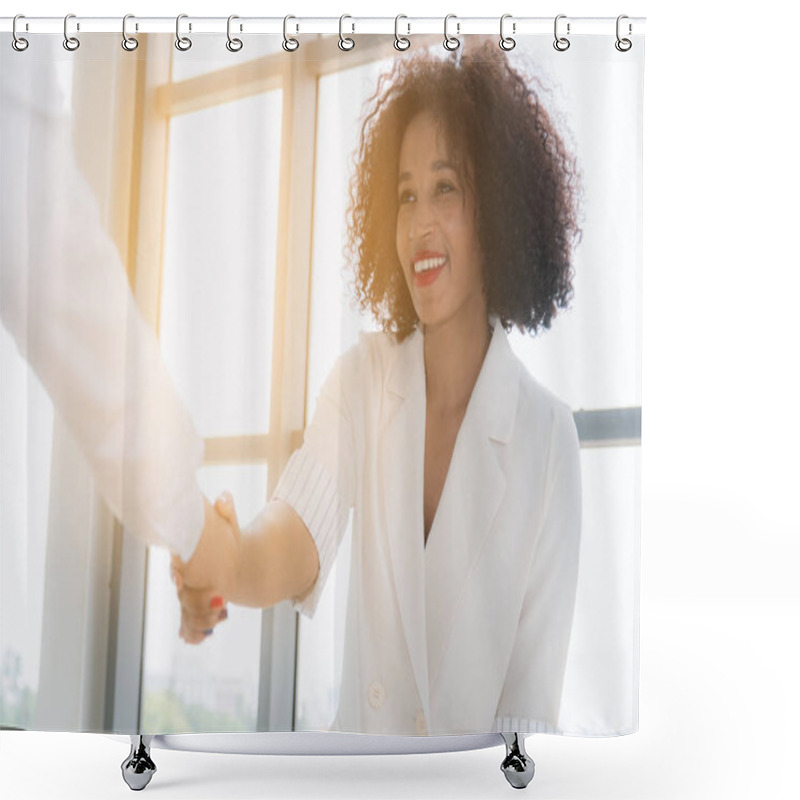 Personality  Business Woman Shaking Hand. Shower Curtains