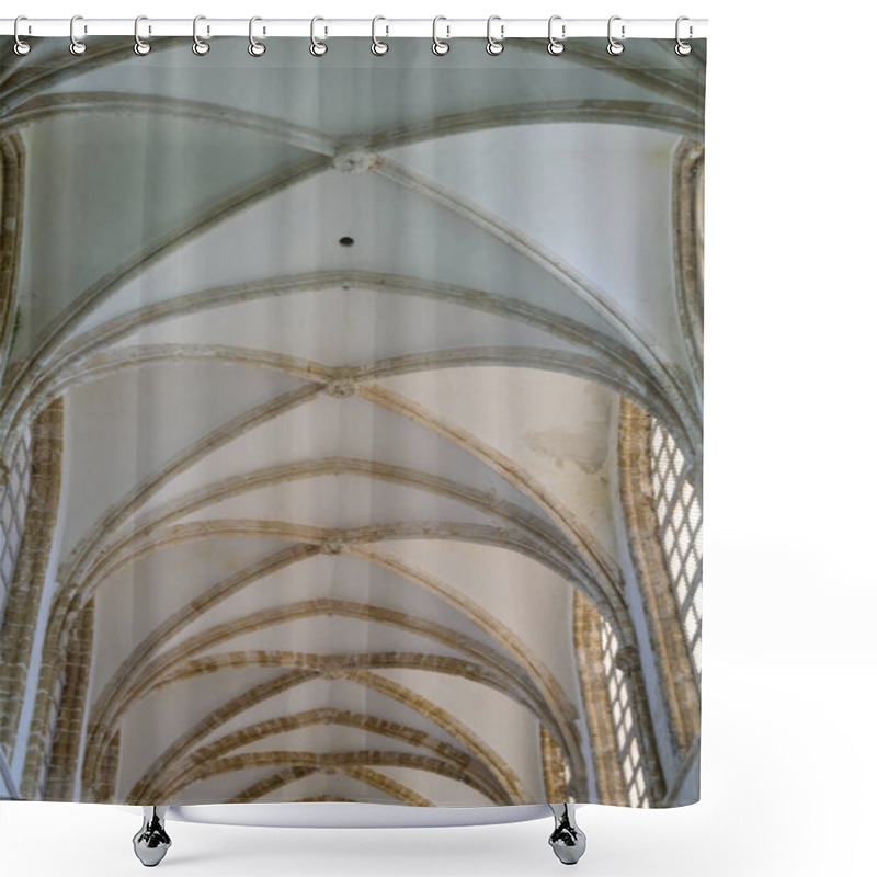 Personality  Gaze At The Elegant Arches Of A Vaulted Ceiling, Showcasing Historic Craftsmanship And Natural Light Filtering Through. Shower Curtains