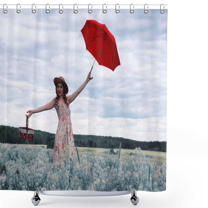 Personality  Girl In A Summer Meadow With White Flower Shower Curtains