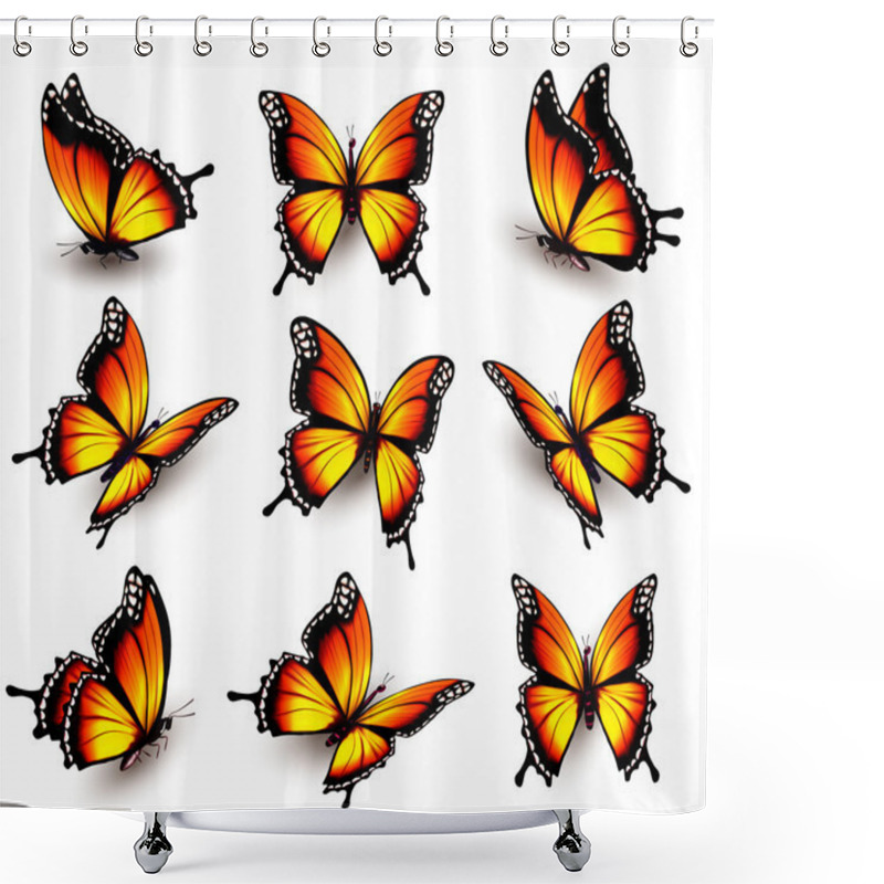 Personality  Beautiful Orange Butterfly In Different Positions. Vector. Shower Curtains