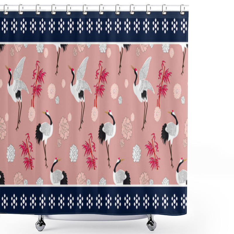 Personality  Border With Cranes And Flowers. Shower Curtains