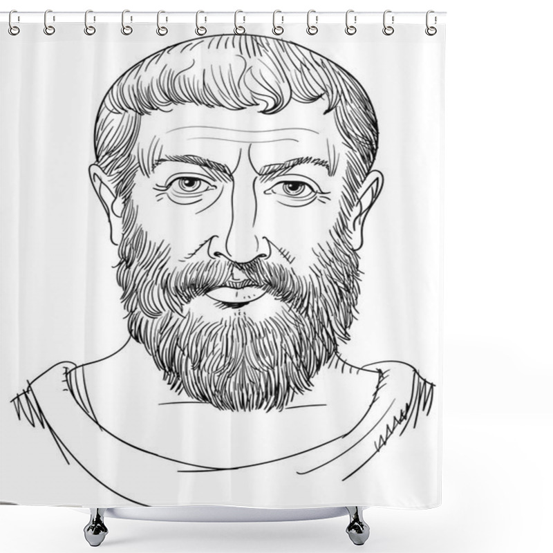 Personality  Parmenides Portrait In Line Art Illustration. Greek Philosopher, Vector Shower Curtains